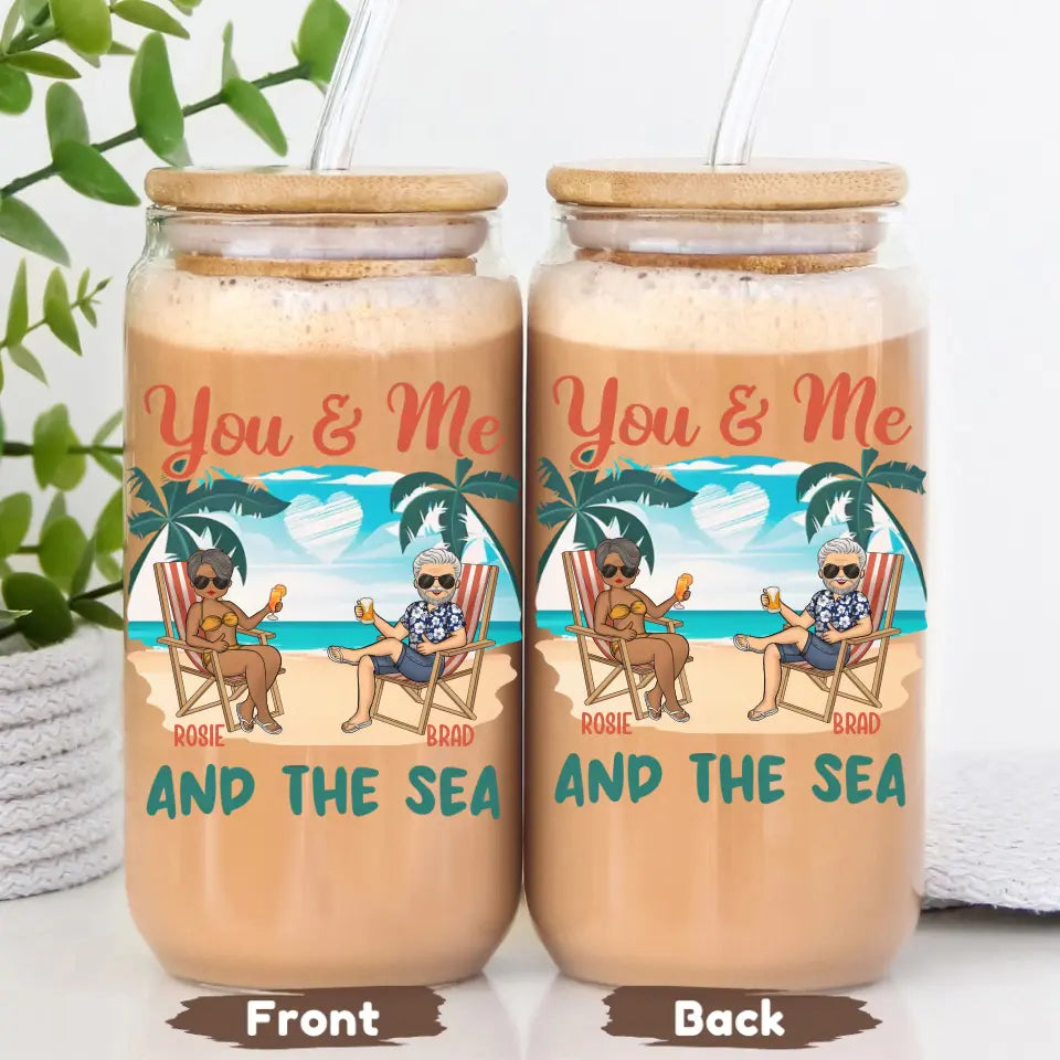 Glass Can-You & Me And The Sea - Personalized Glass Can (16oz) | Couples Gift | Custom Tumbler-16oz Glass Can-Glass-JackNRoy