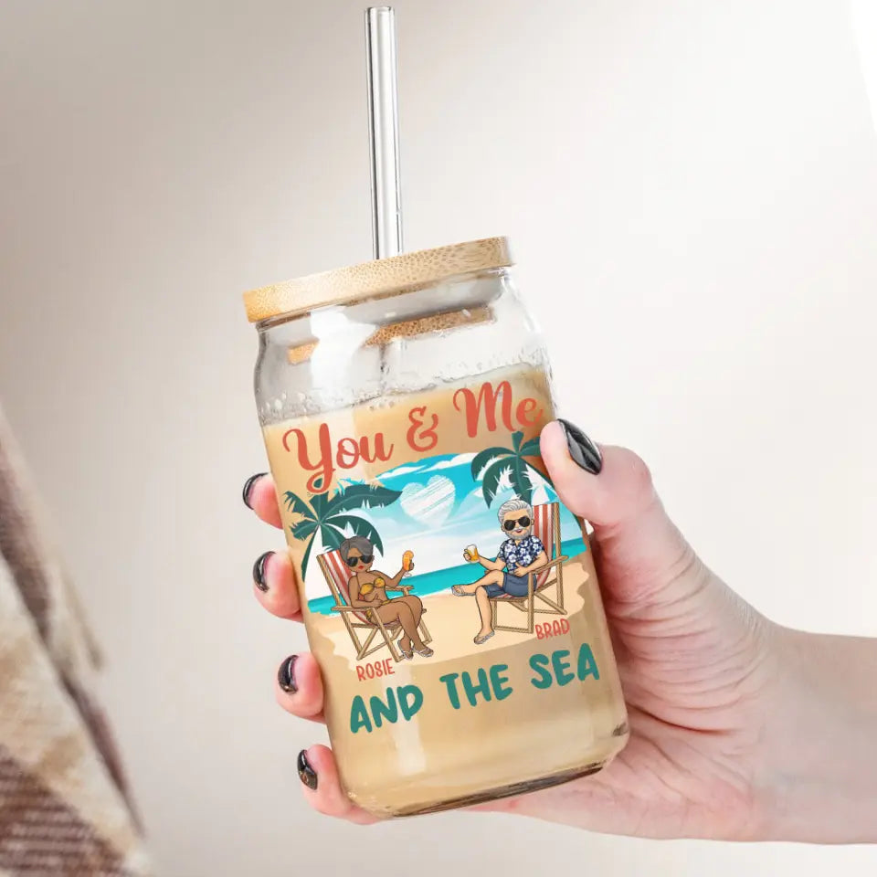 Glass Can-You & Me And The Sea - Personalized Glass Can (16oz) | Couples Gift | Custom Tumbler-16oz Glass Can-Glass-JackNRoy