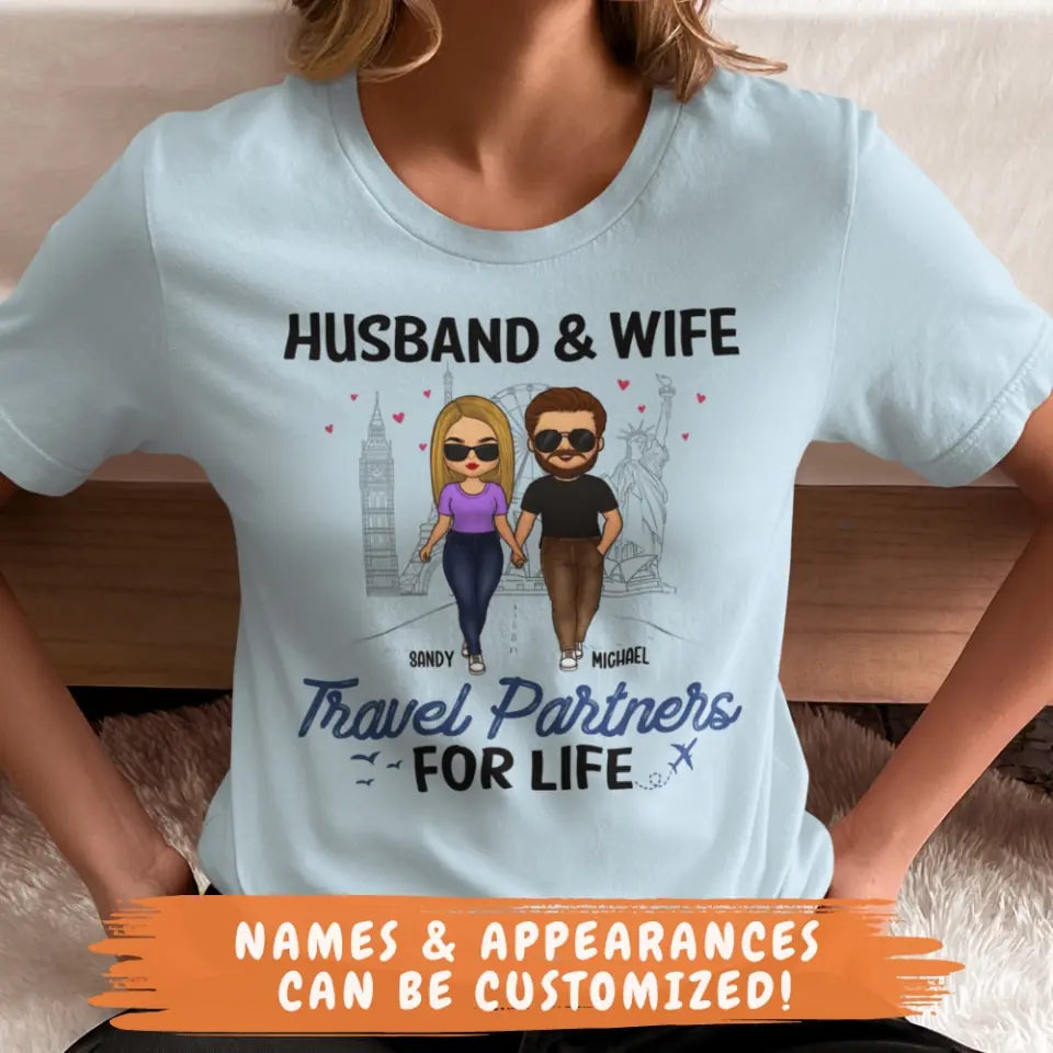 Shirts & Tops-Travel Partners for Life - Personalized Unisex T-Shirt | Gift For Couples | Traveling Shirt-JackNRoy