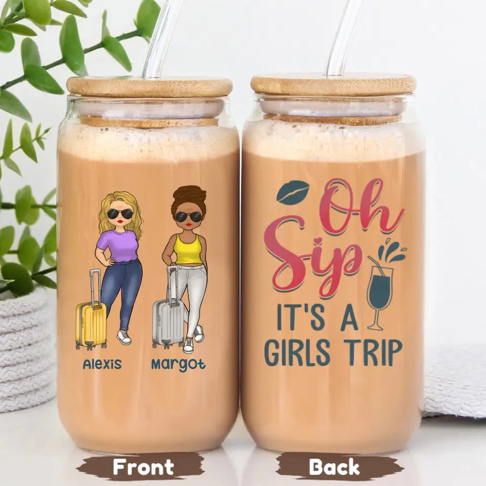 Glass Can-Oh Sip, It's a Girls Trip - Personalized Glass Can (16oz) | Gift for Besties | Custom Tumbler-16oz Glass Can-Glass-JackNRoy