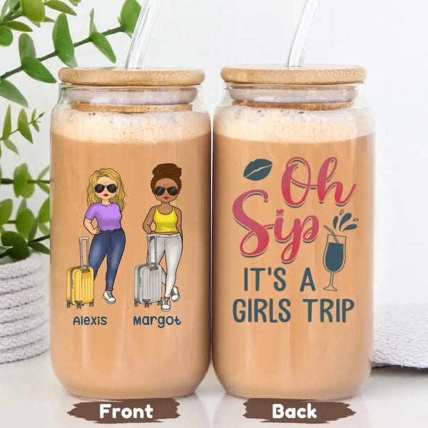 Glass Can-Oh Sip, It's a Girls Trip - Personalized Glass Can (16oz) | Gift for Besties | Custom Tumbler-16oz Glass Can-Glass-JackNRoy