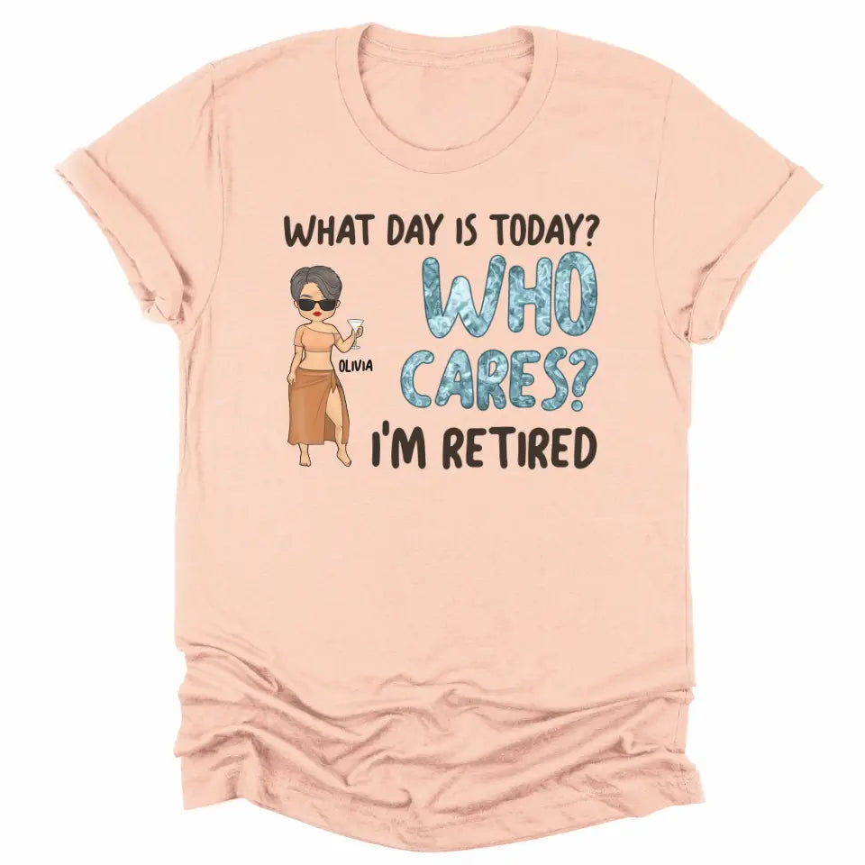 Shirts & Tops-Who Cares I'm Retired - Personalized Unisex T-Shirt | Gift for Her | Retirement Shirt-Unisex T-Shirt-Heather Peach-JackNRoy