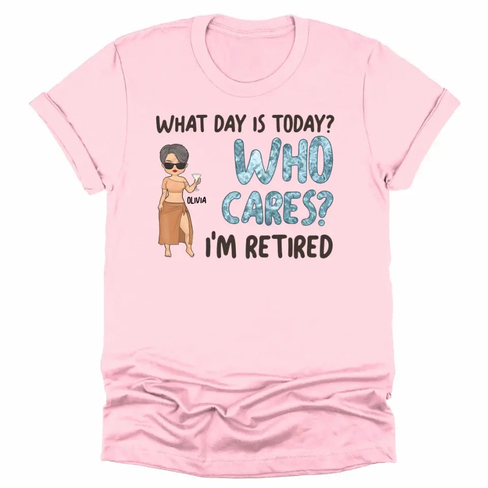 T-Shirt-Who Cares I'm Retired - Personalized Unisex T-Shirt | Gift for Her | Retirement Shirt-Unisex T-Shirt-Pink-JackNRoy