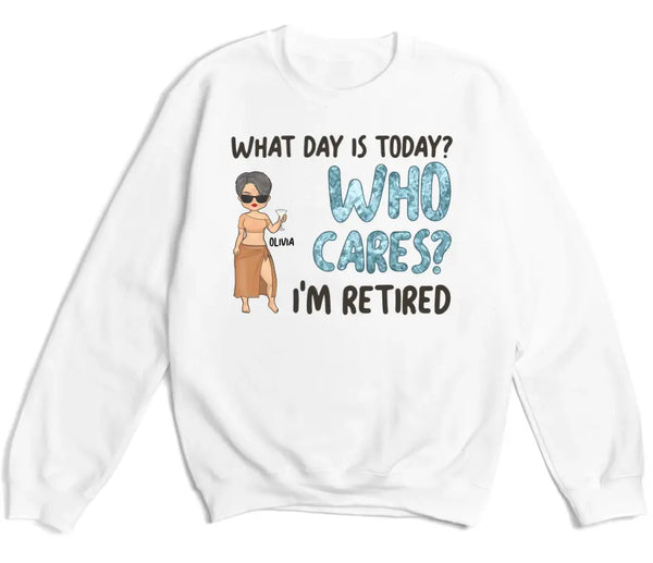 T-Shirt-Who Cares I'm Retired - Personalized Unisex T-Shirt | Gift for Her | Retirement Shirt-Unisex Sweatshirt-White-JackNRoy