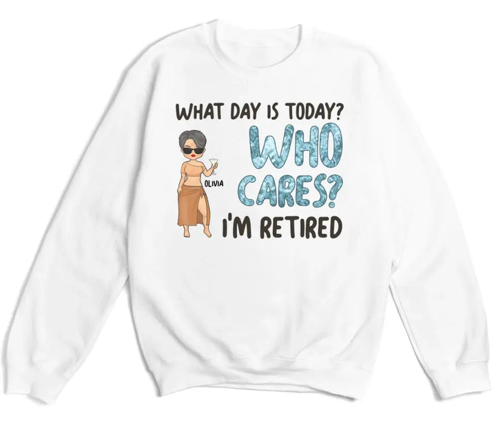 Shirts & Tops-Who Cares I'm Retired - Personalized Unisex T-Shirt | Gift for Her | Retirement Shirt-Unisex Sweatshirt-White-JackNRoy