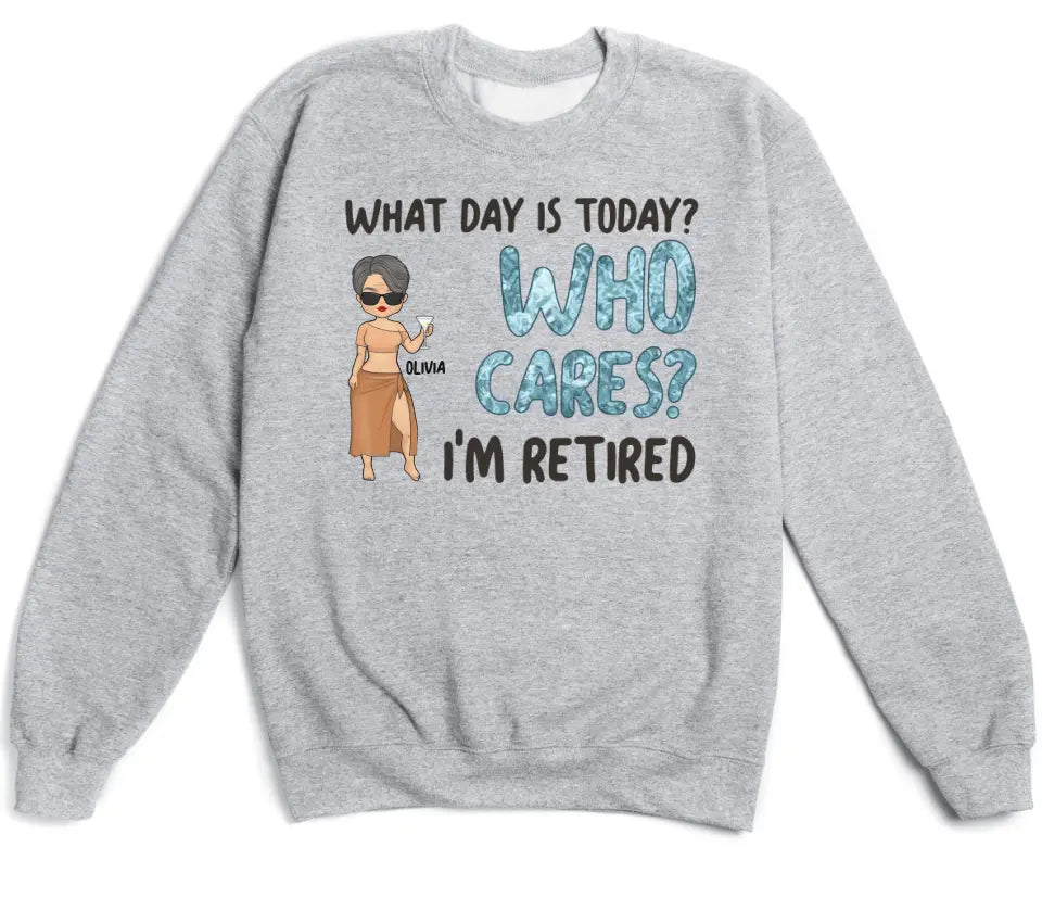 T-Shirt-Who Cares I'm Retired - Personalized Unisex T-Shirt | Gift for Her | Retirement Shirt-Unisex Sweatshirt-Sport Grey-JackNRoy