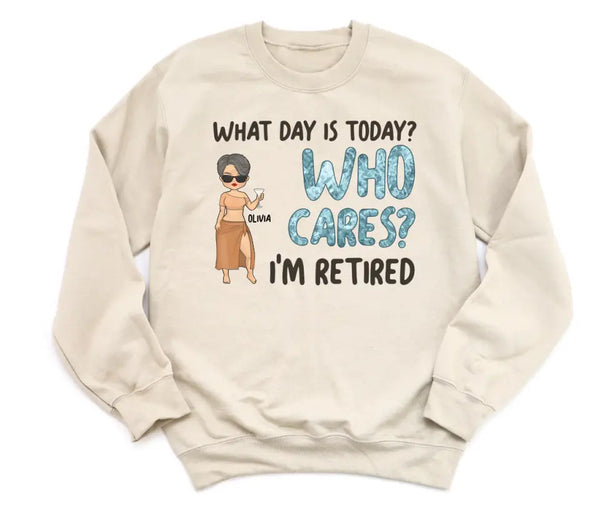 T-Shirt-Who Cares I'm Retired - Personalized Unisex T-Shirt | Gift for Her | Retirement Shirt-Unisex Sweatshirt-Sand-JackNRoy