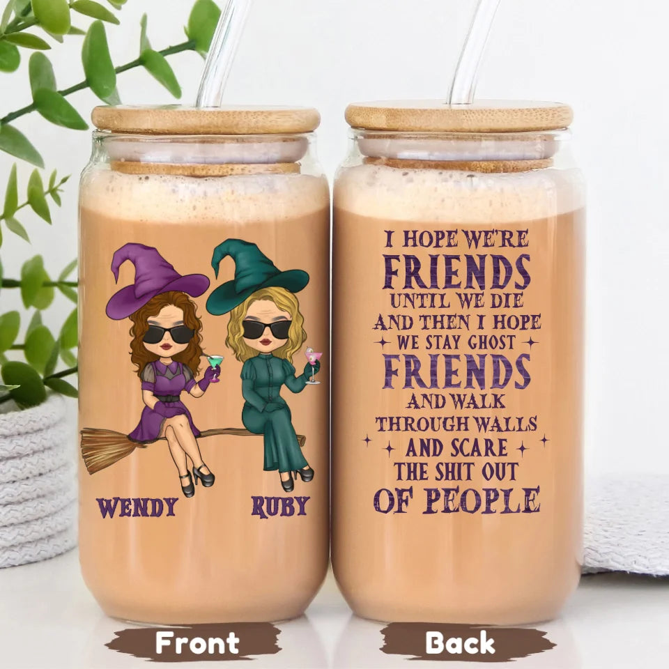 Glass Can-Ghost Friends - Personalized Glass Can (16oz) for Besties | Friends Gift | Halloween Gift-16oz Glass Can-Glass-JackNRoy