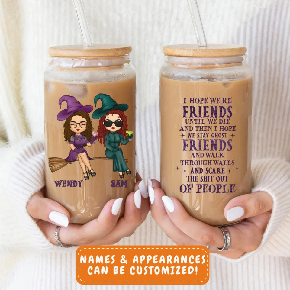 Glass Can-Ghost Friends - Personalized Glass Can (16oz) for Besties | Friends Gift | Halloween Gift-16oz Glass Can-Glass-JackNRoy