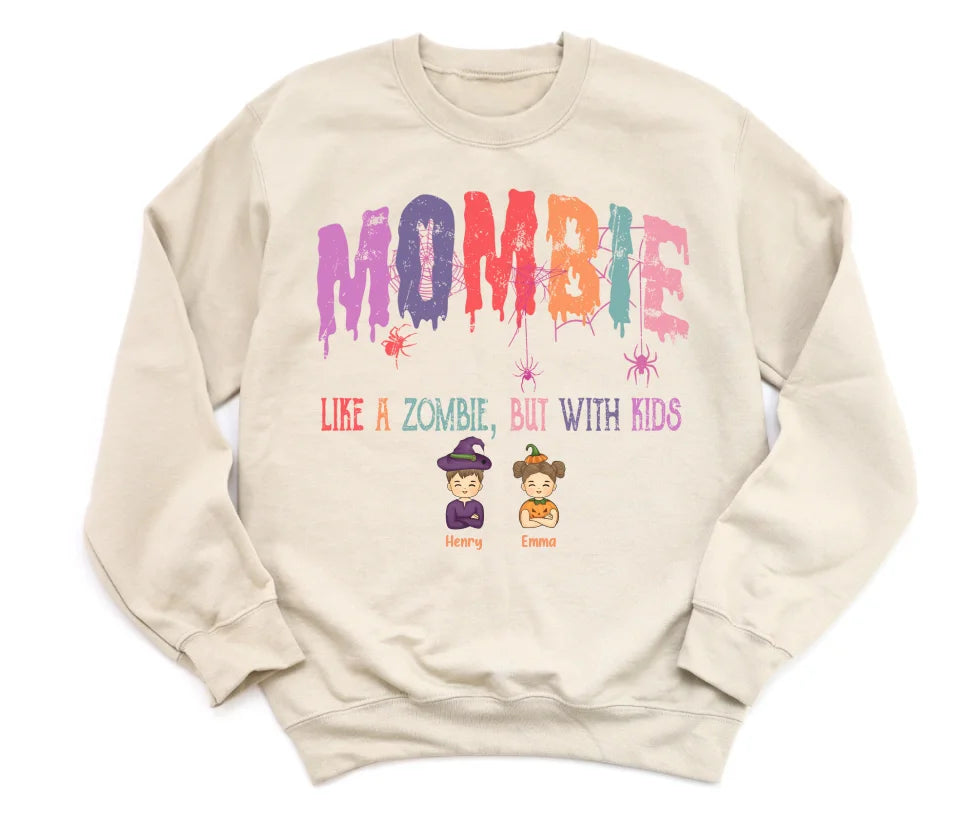 Sweatshirt-Mombie, Like a Zombie, But With Kids - Personalized Unisex Sweatshirt for Halloween | Mom Sweatshirt | Halloween Gift-Unisex Sweatshirt-Sand-JackNRoy