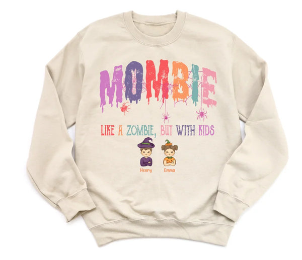 Sweatshirt-Mombie, Like a Zombie, But With Kids - Personalized Unisex Sweatshirt for Halloween | Mom Sweatshirt | Halloween Gift-Unisex Sweatshirt-Sand-JackNRoy