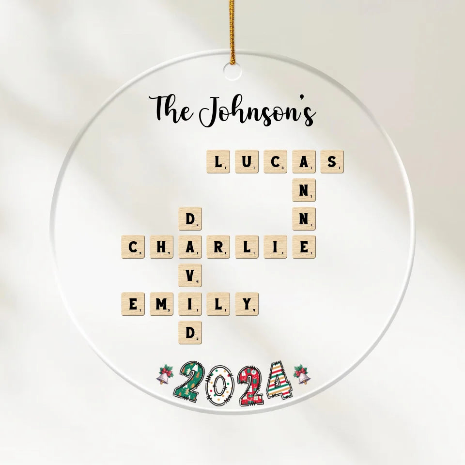 Acrylic Ornament-Crossword Family Names - Personalized Acrylic Ornament | Christmas Gift | Family Ornament-Acrylic Ornament-Clear Acrylic-JackNRoy