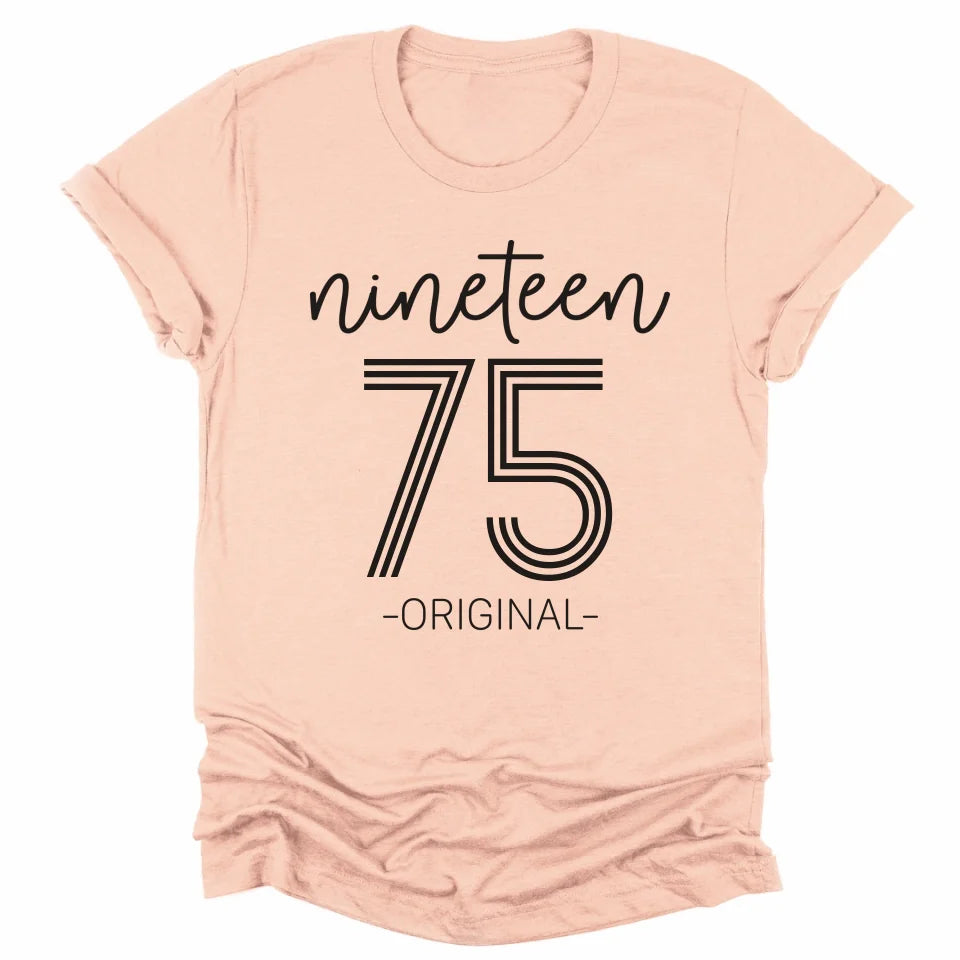 T-Shirt-Nineteen Plus - Custom Birthday T-Shirt-Unisex T-Shirt-Heather Peach-JackNRoy