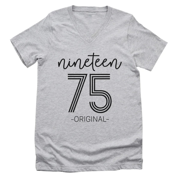 T-Shirt-Nineteen Plus - Custom Birthday T-Shirt-Unisex V-Neck-Athletic Heather-JackNRoy