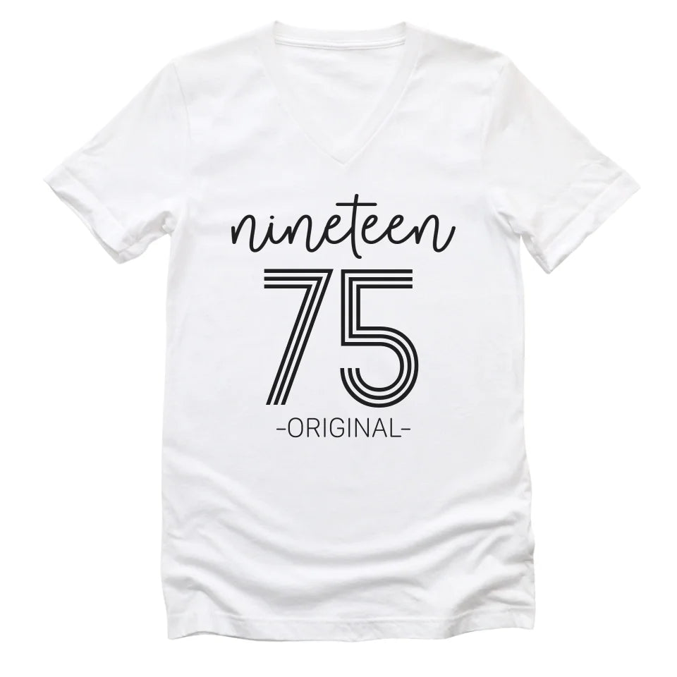 T-Shirt-Nineteen Plus - Custom Birthday T-Shirt-Unisex V-Neck-White-JackNRoy