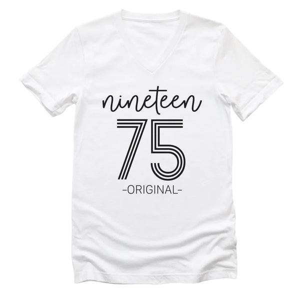 T-Shirt-Nineteen Plus - Custom Birthday T-Shirt-Unisex V-Neck-White-JackNRoy