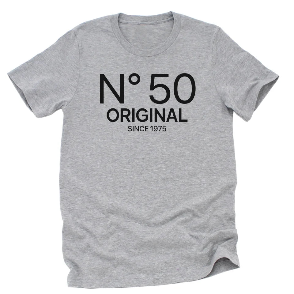 T-Shirt-N° 50 (ANY AGE) - Custom Birthday T-Shirt-Unisex T-Shirt-Athletic Heather-JackNRoy