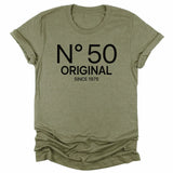 T-Shirt-N° 50 (ANY AGE) - Custom Birthday T-Shirt-Unisex T-Shirt-Heather Olive-JackNRoy