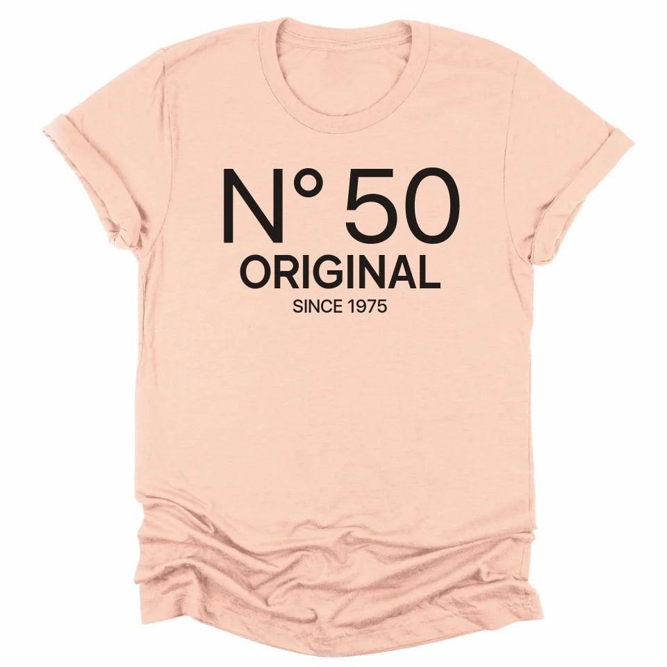 T-Shirt-N° 50 (ANY AGE) - Custom Birthday T-Shirt-Unisex T-Shirt-Heather Peach-JackNRoy