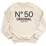 T-Shirt-N° 50 (ANY AGE) - Custom Birthday T-Shirt-Unisex Sweatshirt-Sand-JackNRoy