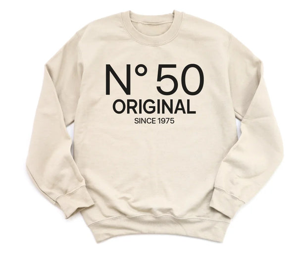 T-Shirt-N° 50 (ANY AGE) - Custom Birthday T-Shirt-Unisex Sweatshirt-Sand-JackNRoy