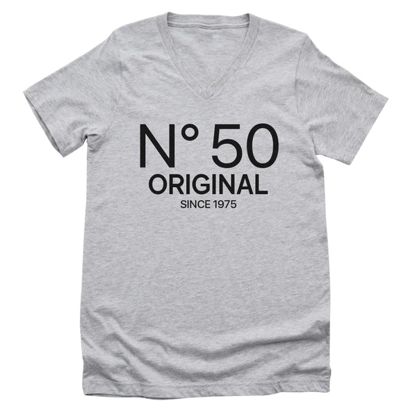 T-Shirt-N° 50 (ANY AGE) - Custom Birthday T-Shirt-Unisex V-Neck-Athletic Heather-JackNRoy