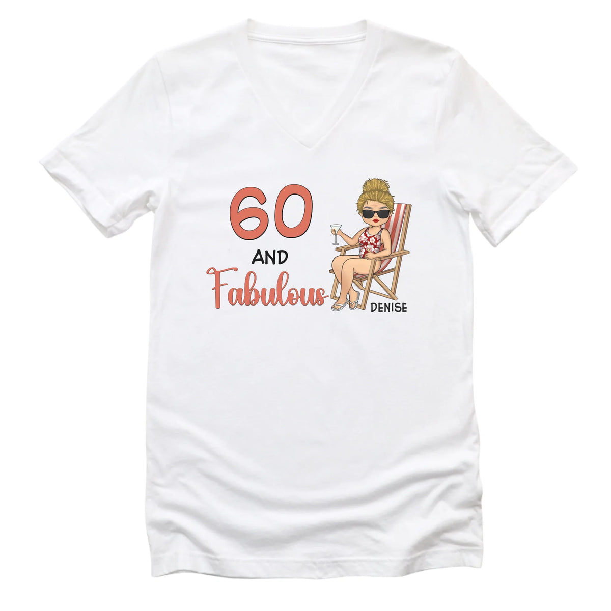 T-Shirt-Fabulous - Personalized Birthday T-Shirt (ANY AGE)-Unisex V-Neck-White-JackNRoy