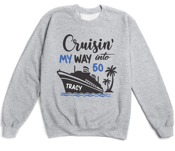 T-Shirt-Cruising Birthday - Personalized Birthday T-Shirt (ANY AGE)-Unisex Sweatshirt-Sport Grey-JackNRoy