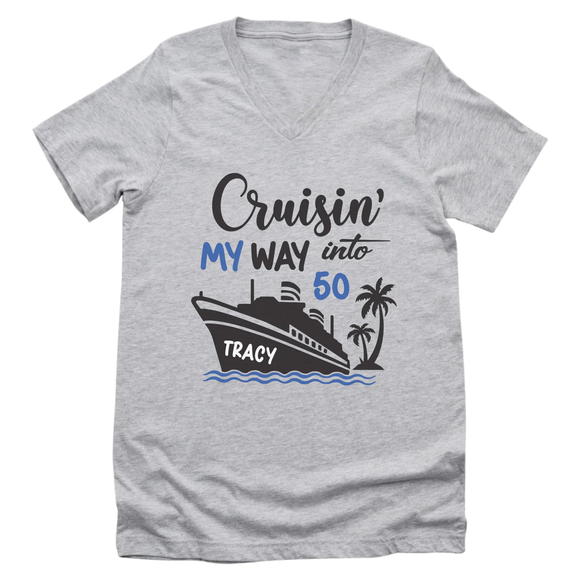 T-Shirt-Cruising Birthday - Personalized Birthday T-Shirt (ANY AGE)-Unisex V-Neck-Athletic Heather-JackNRoy