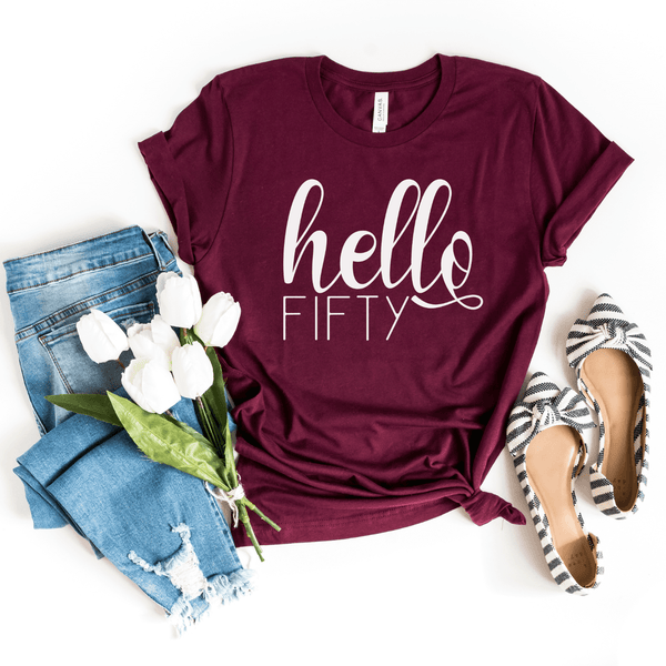 T-Shirt-Hello Fifty T-Shirt-S-Maroon-Jack N Roy