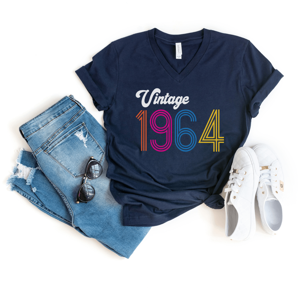 V-Neck Shirt-Vintage Custom Birthday V-Neck (Customize Your Year)-S-Navy-Jack N Roy