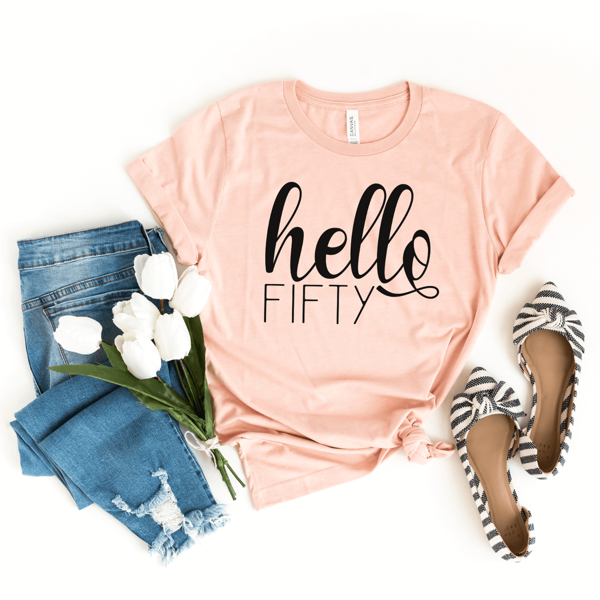 T-Shirt-Hello Fifty T-Shirt-S-Heather Peach-Jack N Roy