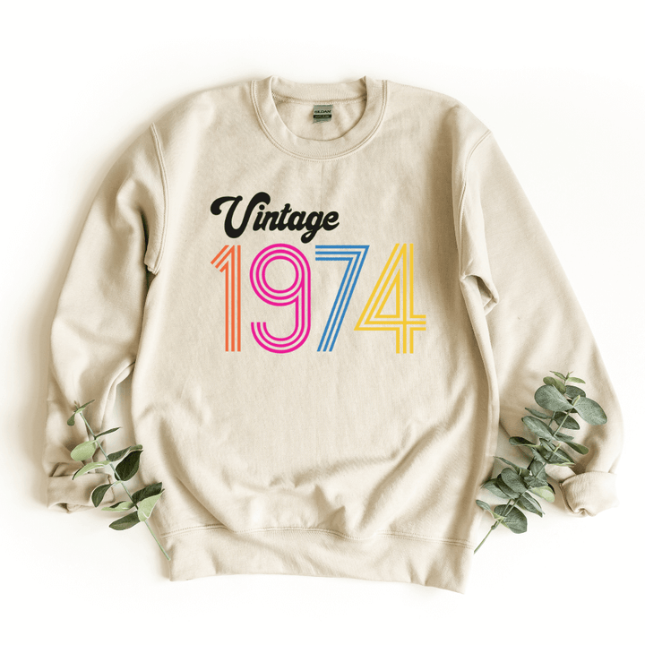 Sweatshirts-Vintage Custom Birthday Sweatshirt (Customized Year)-S-Sand-Jack N Roy