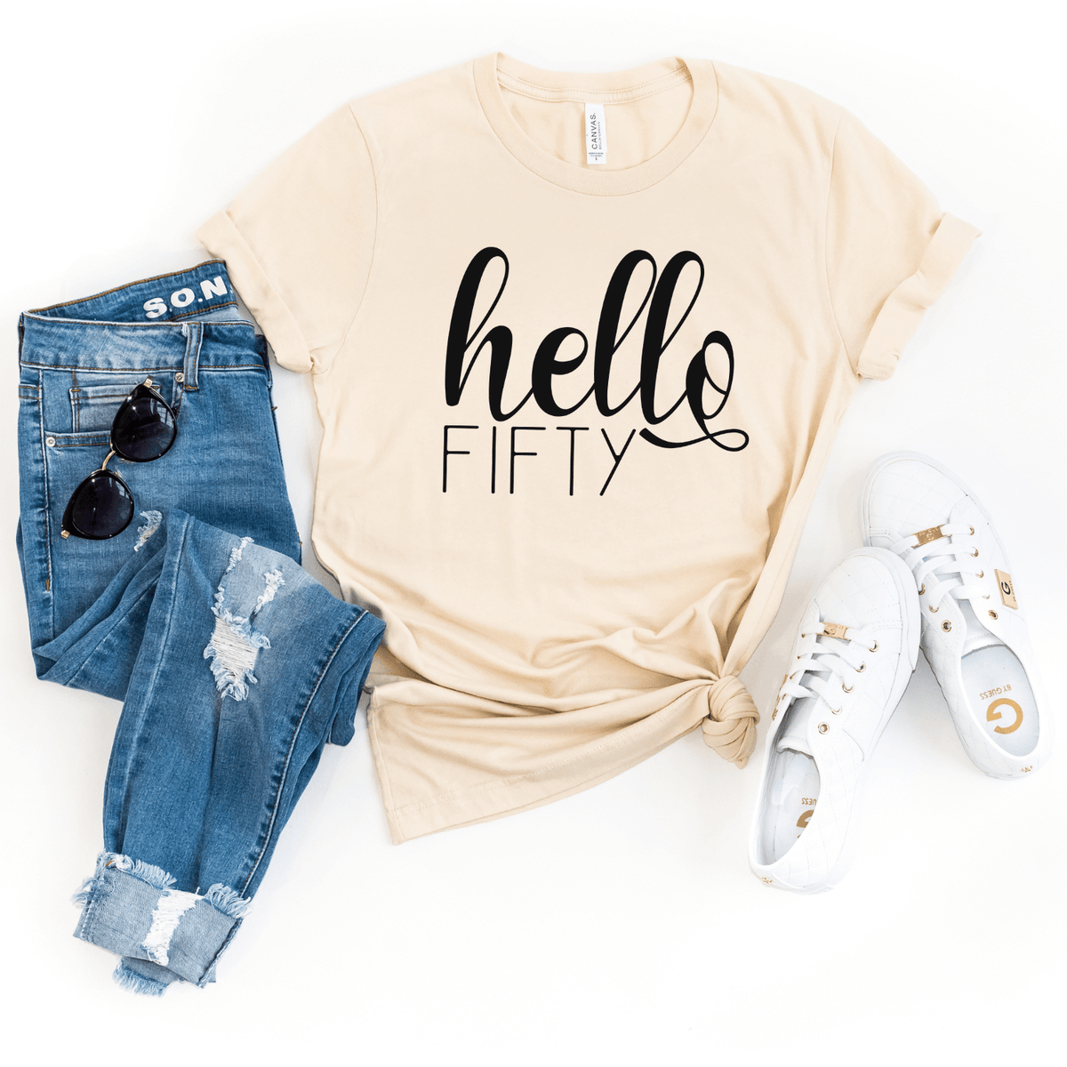 T-Shirt-Hello Fifty T-Shirt-S-Soft Cream-Jack N Roy