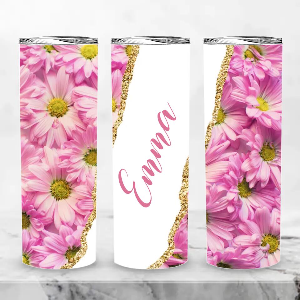 Tumbler-Personalized Skinny Tumbler (20oz) - Pink Daisy-Skinny Tumbler 20oz - Pink Daisy-White-Jack N Roy