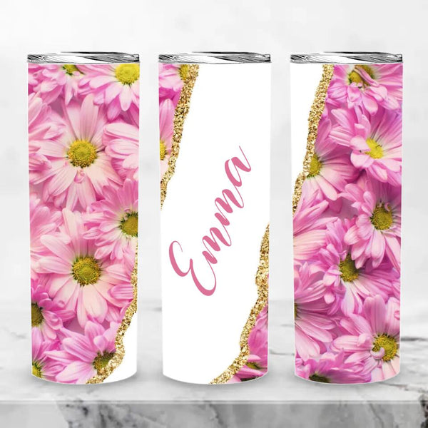 Tumbler-Personalized Skinny Tumbler (20oz) - Pink Daisy-Skinny Tumbler 20oz - Pink Daisy-White-Jack N Roy