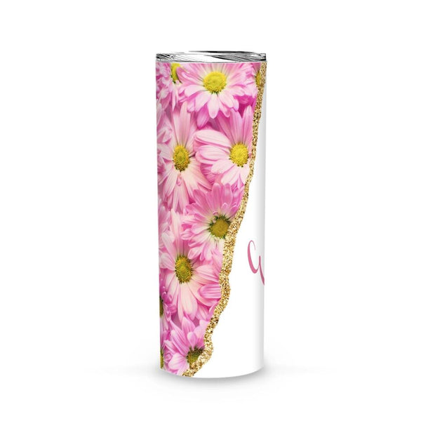 Tumbler-Personalized Skinny Tumbler (20oz) - Pink Daisy-Skinny Tumbler 20oz - Pink Daisy-White-Jack N Roy