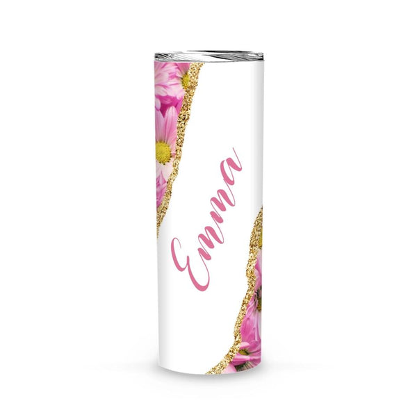 Tumbler-Personalized Skinny Tumbler (20oz) - Pink Daisy-Skinny Tumbler 20oz - Pink Daisy-White-Jack N Roy