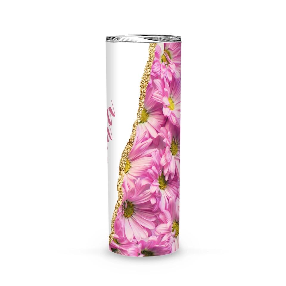 Tumbler-Personalized Skinny Tumbler (20oz) - Pink Daisy-Skinny Tumbler 20oz - Pink Daisy-White-Jack N Roy