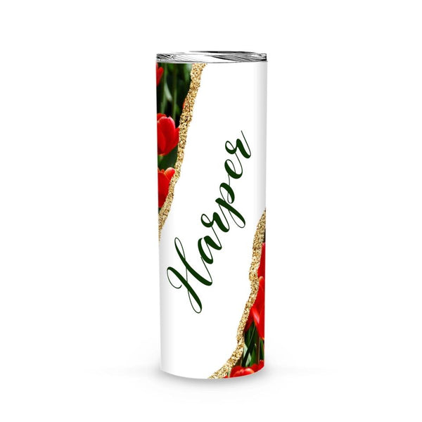 Tumbler-Personalized Skinny Tumbler (20oz) - Red Tulip-Skinny Tumbler 20oz - Red Tulip-White-Jack N Roy