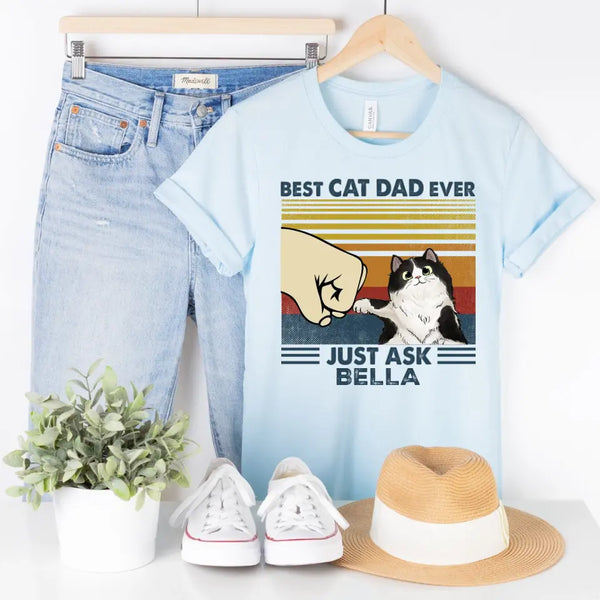 T-Shirt-Best Cat Dad Ever - Personalized Unisex T-Shirt / Sweatshirt-Unisex T-Shirt-Heather Ice Blue-Jack N Roy