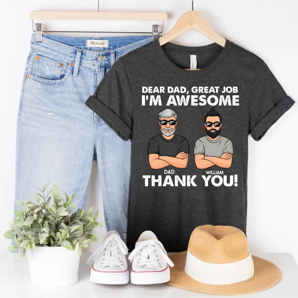 T-Shirt-Dear Dad, Great Job, We Are Awesome - Personalized Unisex T-Shirt / Sweatshirt-Unisex T-Shirt-Dark Grey Heather-Jack N Roy