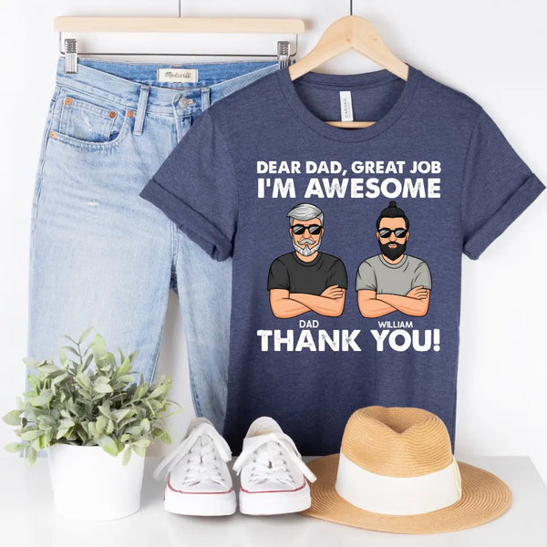 T-Shirt-Dear Dad, Great Job, We Are Awesome - Personalized Unisex T-Shirt / Sweatshirt-Unisex T-Shirt-Heather Navy-Jack N Roy