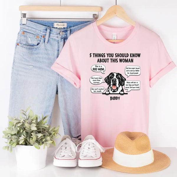 T-Shirt-5 Things You Should Know - Personalized Unisex T-Shirt - Dog Mom Gift-Unisex T-Shirt-Pink-Jack N Roy