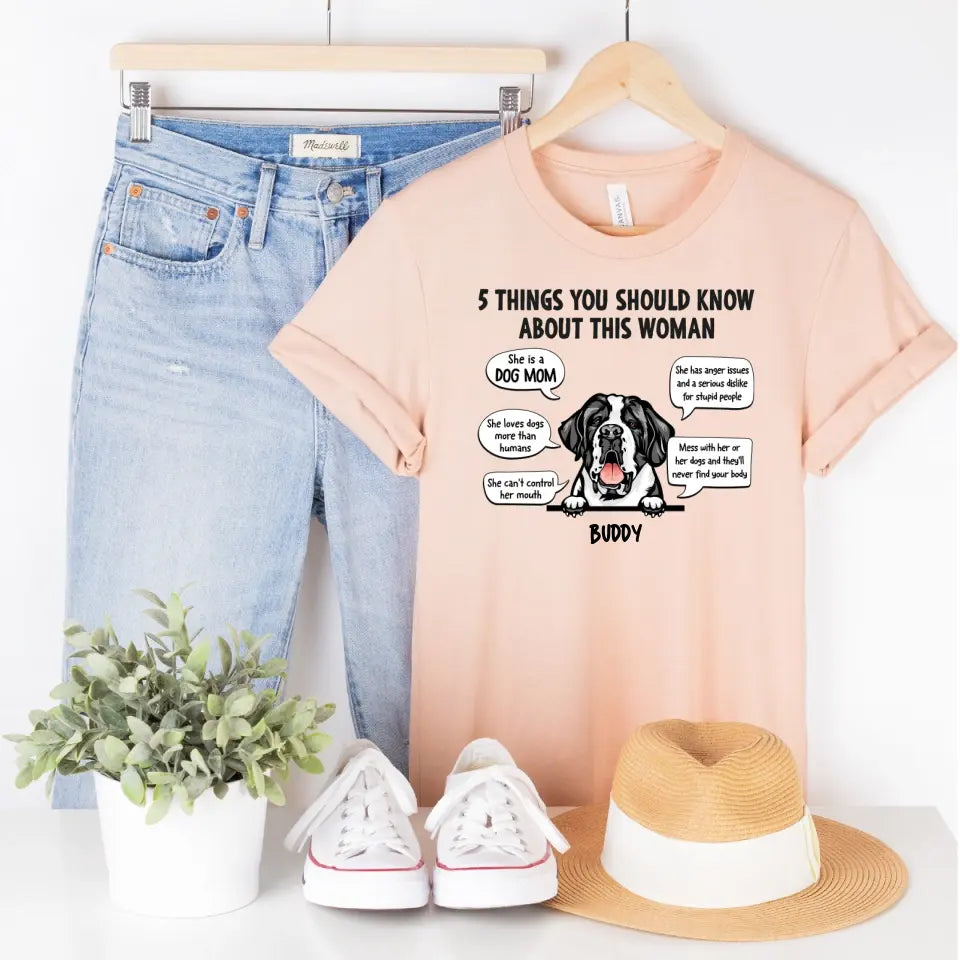 T-Shirt-5 Things You Should Know - Personalized Unisex T-Shirt - Dog Mom Gift-Unisex T-Shirt-Heather Peach-Jack N Roy