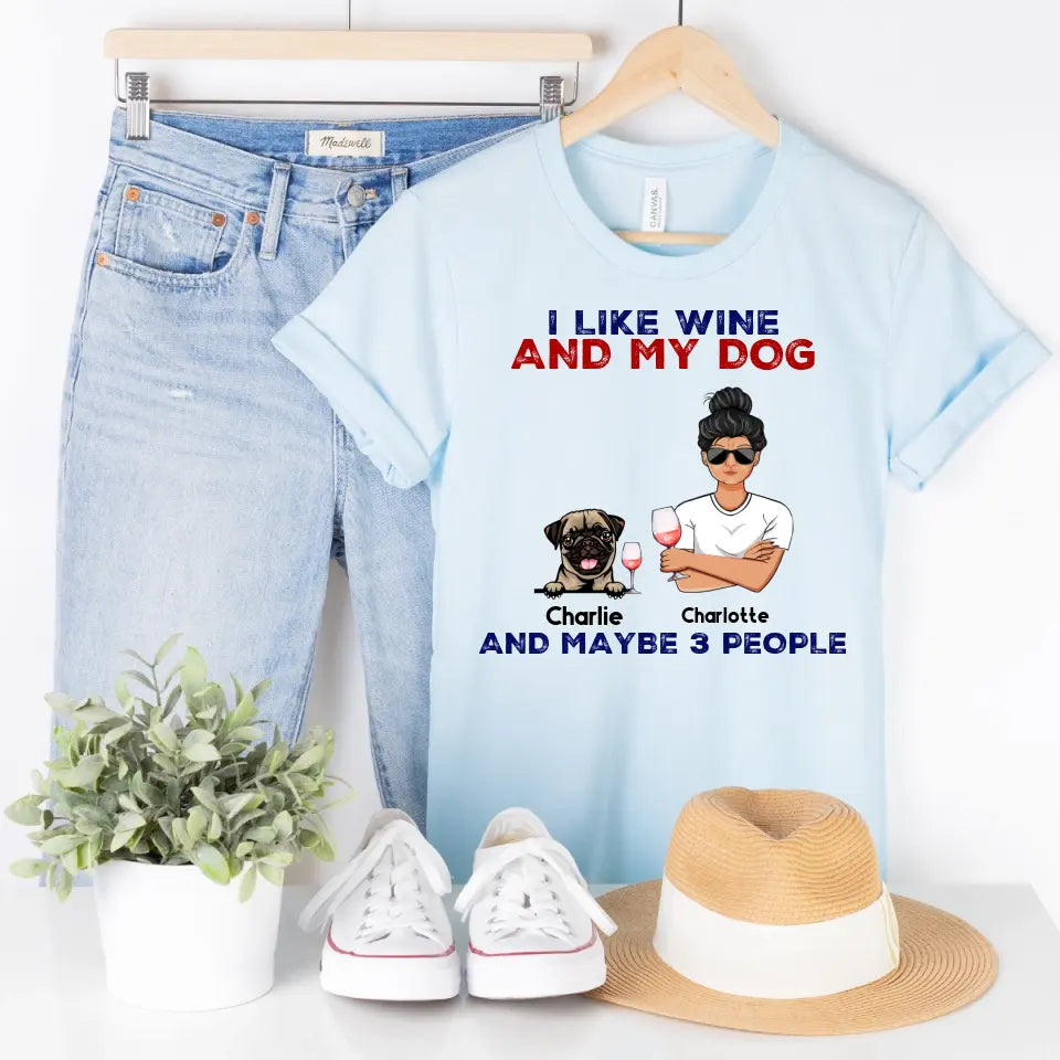 T-Shirt-I Like Wine And My Dog - Personalized Unisex T-Shirt-Unisex T-Shirt-Heather Ice Blue-Jack N Roy