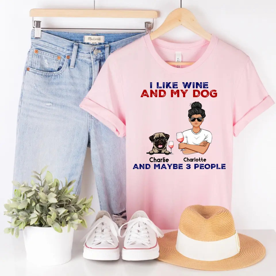 T-Shirt-I Like Wine And My Dog - Personalized Unisex T-Shirt-Unisex T-Shirt-Pink-Jack N Roy