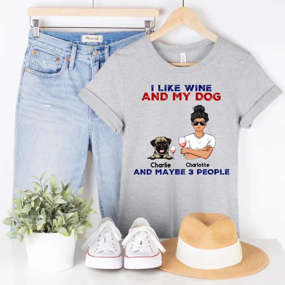 T-Shirt-I Like Wine And My Dog - Personalized Unisex T-Shirt-Unisex T-Shirt-Athletic Heather-Jack N Roy