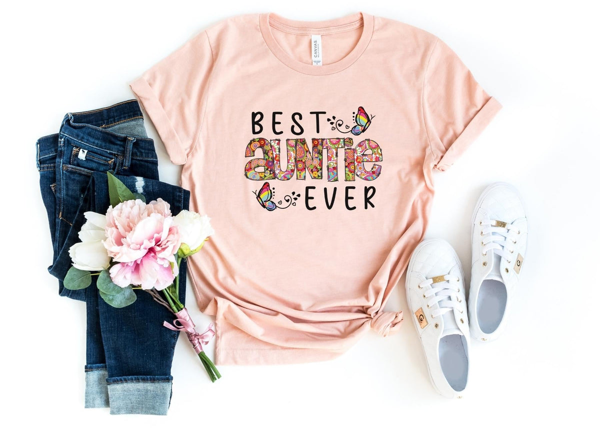 T-Shirt-Best Auntie Ever (Paisley Design) T-Shirt-S-Heather Peach-Jack N Roy