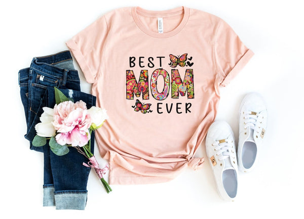 T-Shirt-Best Mom Ever (Paisley Design) T-Shirt-S-Heather Peach-Jack N Roy